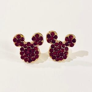 Mickey Mouse Fuschia Crystal Gold Stud Earrings